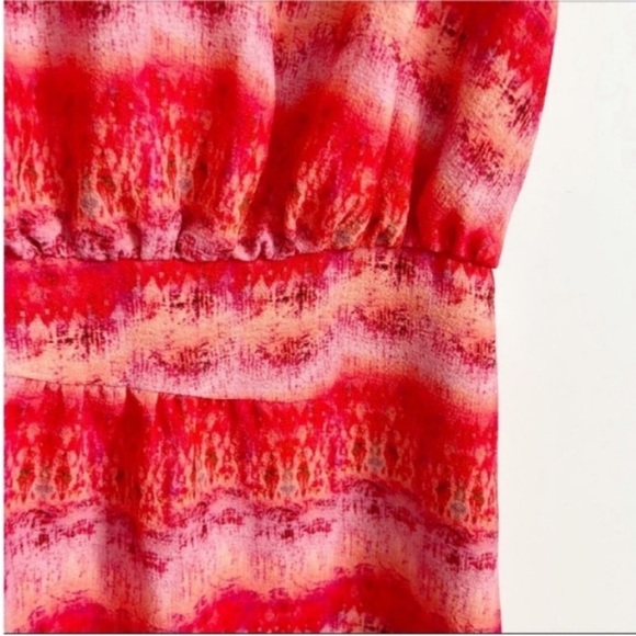 Anthropologie McGinn dress red sunset striped v neck elastic waist - Picture 3 of 9
